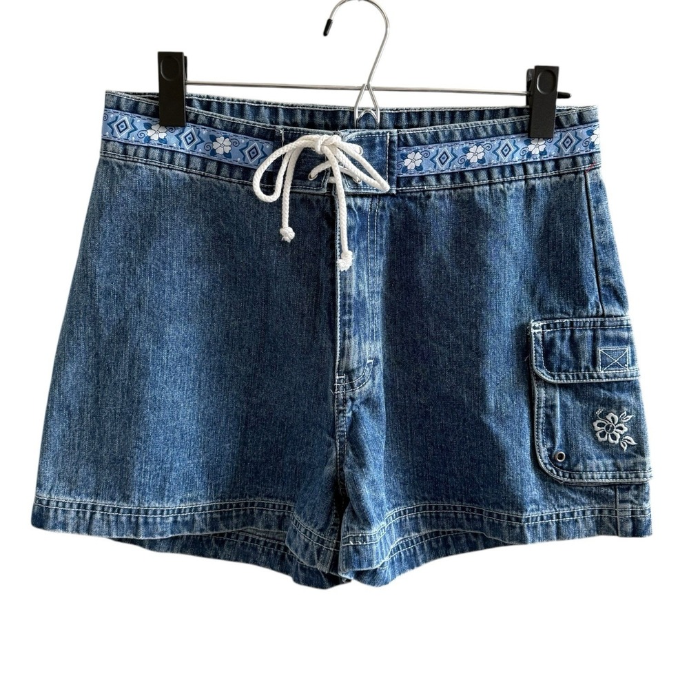 Vintage 90s Y2K Jordache Embellished Floral Denim Cargo Shorts Medium 9/10
